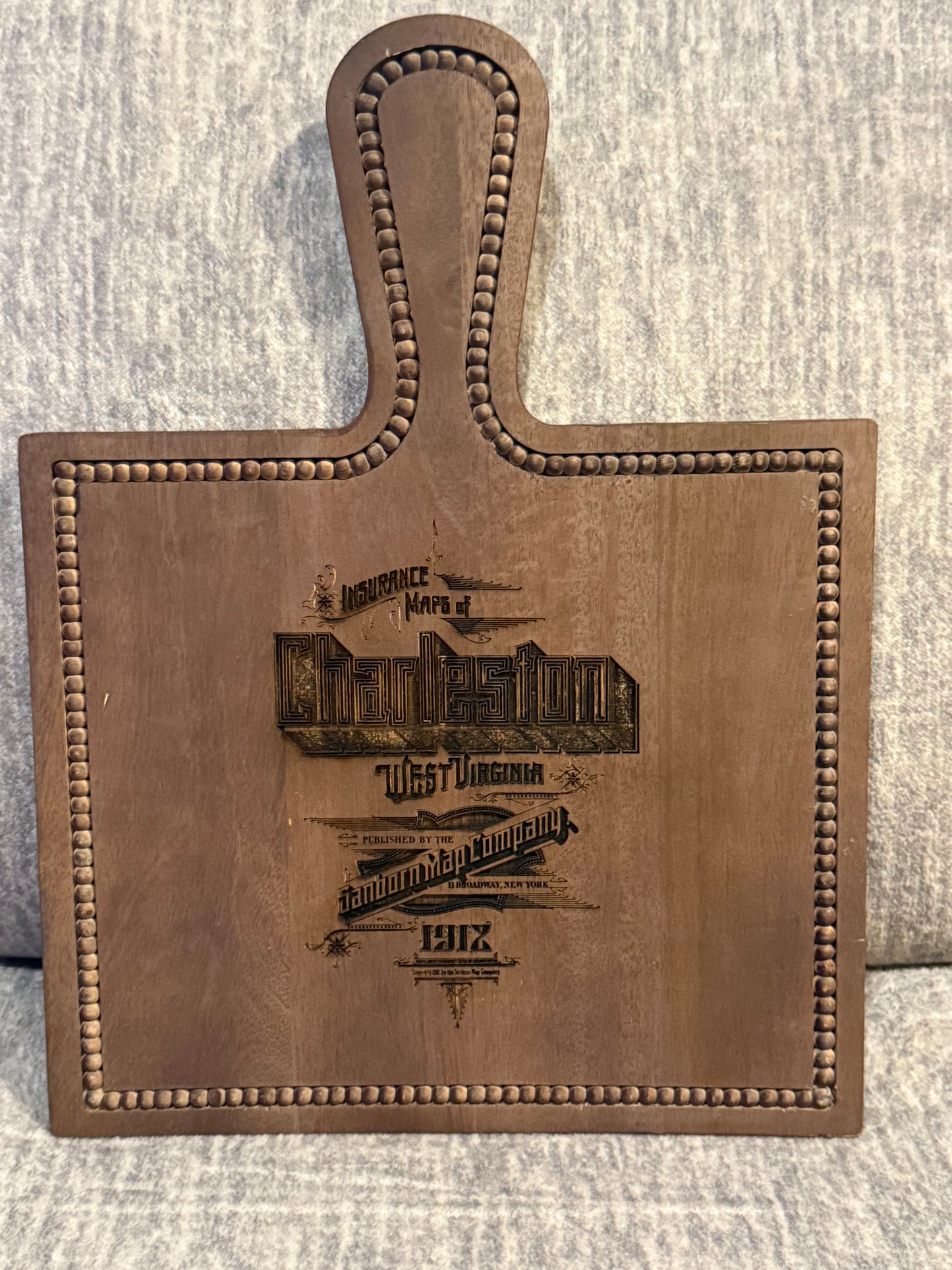 Cutting board with Sanborn map logo - Charleston, West Virginia